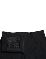 Black Wool High Waist Straight Pants