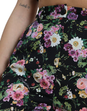 Black Floral Wool High Waist Wide Leg Pants