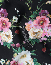 Black Floral Wool High Waist Wide Leg Pants