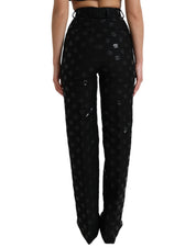 Black Wool DG Logo High Waist Straight Pants