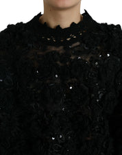 Black Sequined Embellished Pullover Sweater