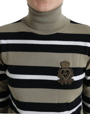 Multicolor Stripes Logo Turtle Neck Pullover Sweater