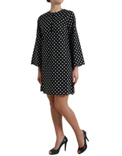 Black White Polka Dot Nylon Shift Mini Dress