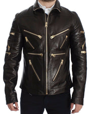 Brown Lambskin Leather Zipper Jacket
