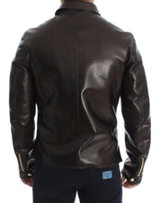 Brown Lambskin Leather Zipper Jacket