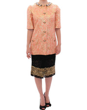 Pink Silk Brocade Crystal Jacket Coat