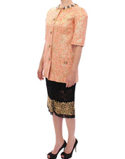 Pink Silk Brocade Crystal Jacket Coat