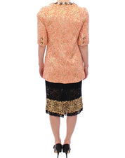 Pink Silk Brocade Crystal Jacket Coat