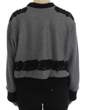 Gray Black Lace Wool Cashmere Sweater