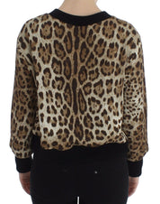 Leopard Print Crewneck Short Sweater