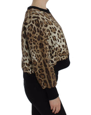 Leopard Print Crewneck Short Sweater