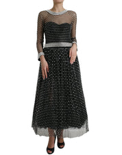 Black Crystal Embellished A-line Gown Dress