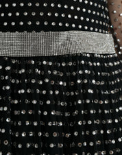 Black Crystal Embellished A-line Gown Dress