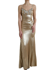 Metallic Gold Crystal Embellished Gown Dress