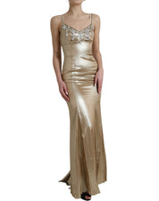 Metallic Gold Crystal Embellished Gown Dress