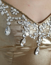 Metallic Gold Crystal Embellished Gown Dress