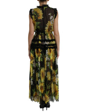 Black Sunflower A-line Pleated Maxi Dress