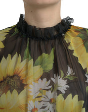 Black Sunflower A-line Pleated Maxi Dress