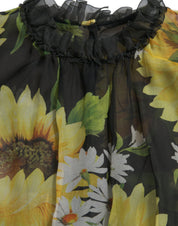 Black Sunflower A-line Pleated Maxi Dress
