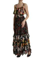 Multicolor Floral Chiffon Tiered Maxi Dress