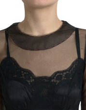 Black Floral Embroidery Mesh Tulle Gown Dress
