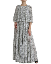 White Polka Dot A-line Pleated Maxi Dress
