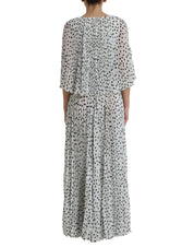 White Polka Dot A-line Pleated Maxi Dress