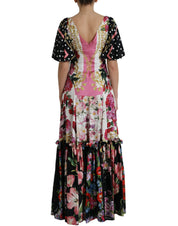 Multicolor Floral Print Silk Twill Gown Dress