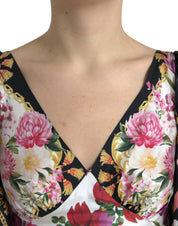 Multicolor Floral Print Silk Twill Gown Dress