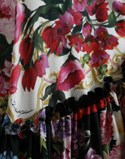 Multicolor Floral Print Silk Twill Gown Dress
