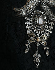 Black Lace Crystal Embellished Sheath Dress