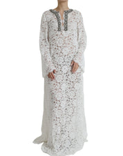White Lace Crystal Embellished Shift Dress