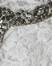 White Lace Crystal Embellished Shift Dress