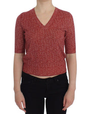 Red Wool Tweed Short Sleeve Sweater Pullover