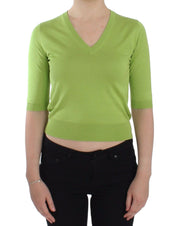 Green Wool V-neck Pullover Sweater Top