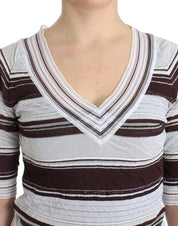 Striped Lace V-Neck Short Sleeve Top Sweater