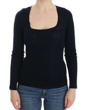 Blue Knitted Wool Stretch Sweater Top