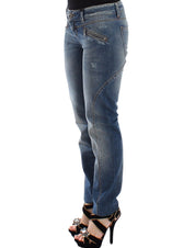 Blue Slim Jeans Denim Pants Straight Stretch