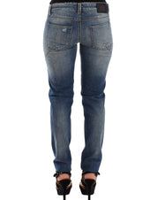 Blue Slim Jeans Denim Pants Straight Stretch