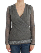 Gray Wool Blend Stretch Long Sleeve Sweater