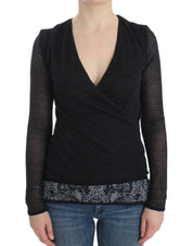 Black Wool Blend Stretch Long Sleeve Sweater