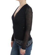 Black Wool Blend Stretch Long Sleeve Sweater
