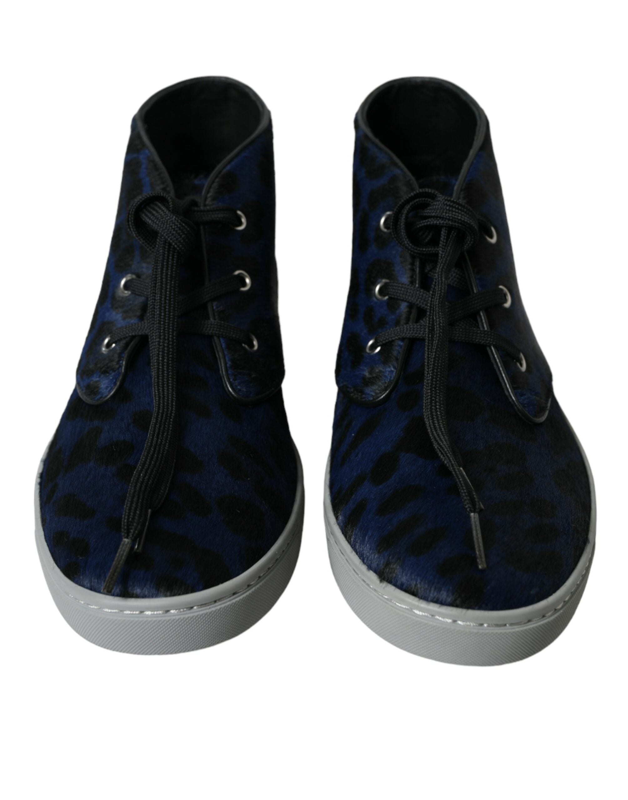 Dolce & Gabbana Blue Calfskin Leopard Mid-top Sneakers