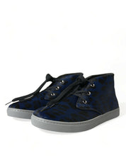 Dolce & Gabbana Blue Calfskin Leopard Mid-top Sneakers