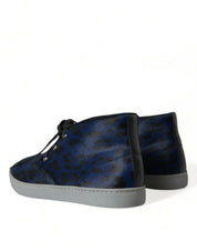Dolce & Gabbana Blue Calfskin Leopard Mid-top Sneakers