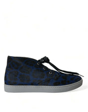 Dolce & Gabbana Blue Calfskin Leopard Mid-top Sneakers