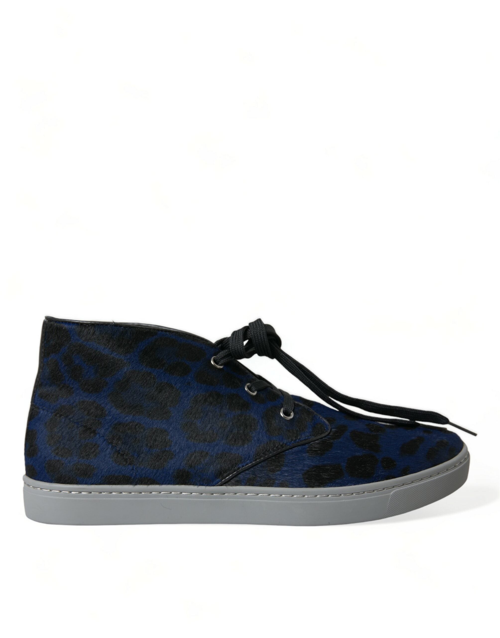 Dolce & Gabbana Blue Calfskin Leopard Mid-top Sneakers
