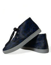 Dolce & Gabbana Blue Calfskin Leopard Mid-top Sneakers