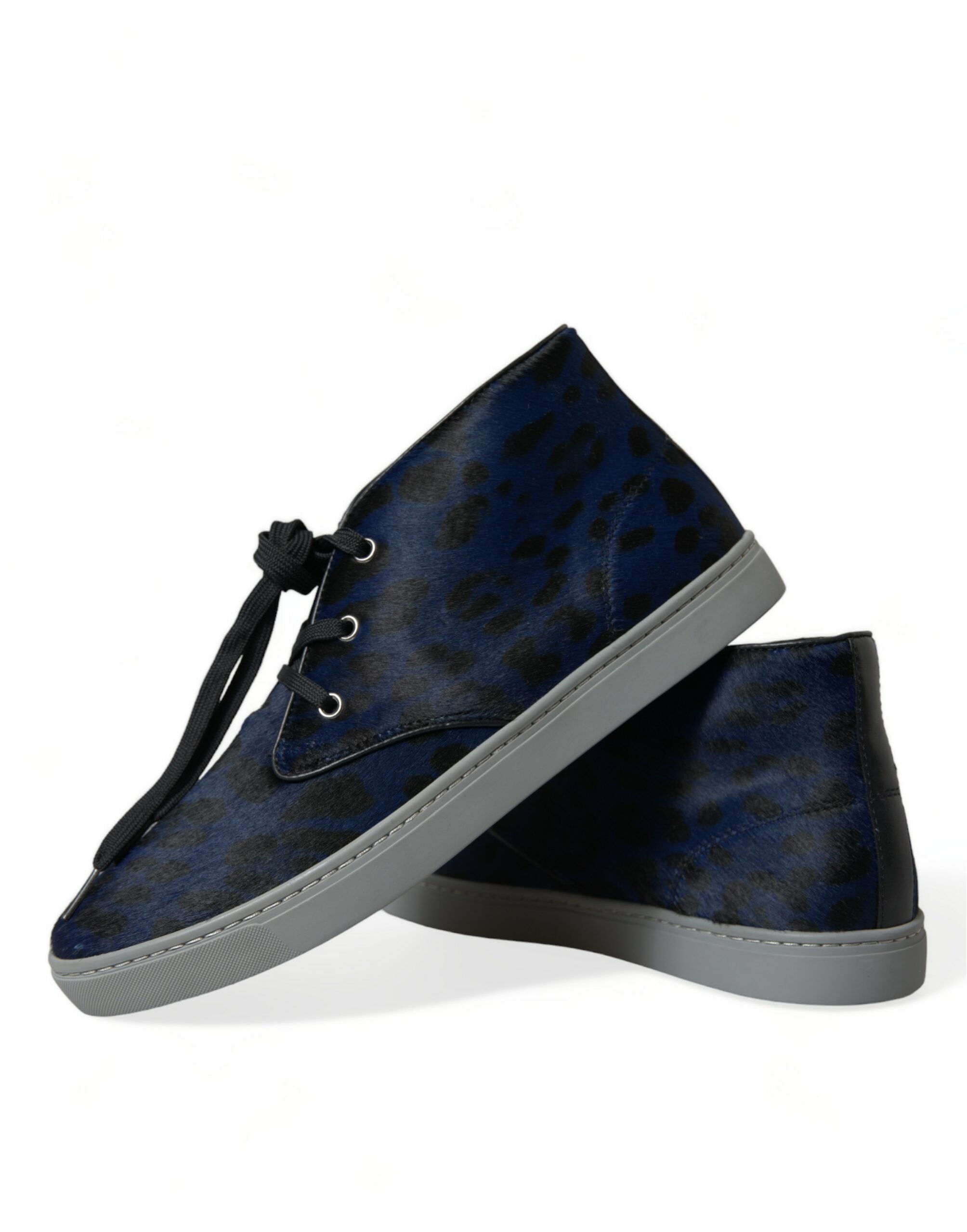 Dolce & Gabbana Blue Calfskin Leopard Mid-top Sneakers