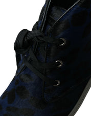 Dolce & Gabbana Blue Calfskin Leopard Mid-top Sneakers